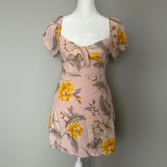 Cream Forever 21 floral skirt baby doll puffer sleeve mini dress short sleeve - Picture 4 of 12